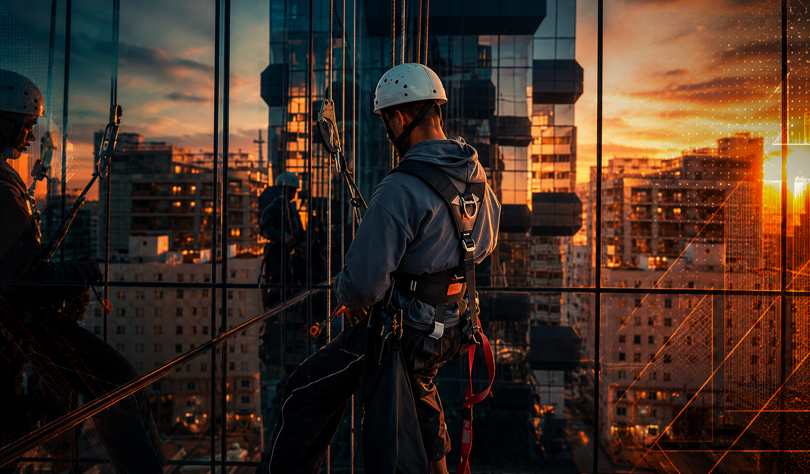 Alpinista industrial da MS Alpinismo em fachada de edifício
