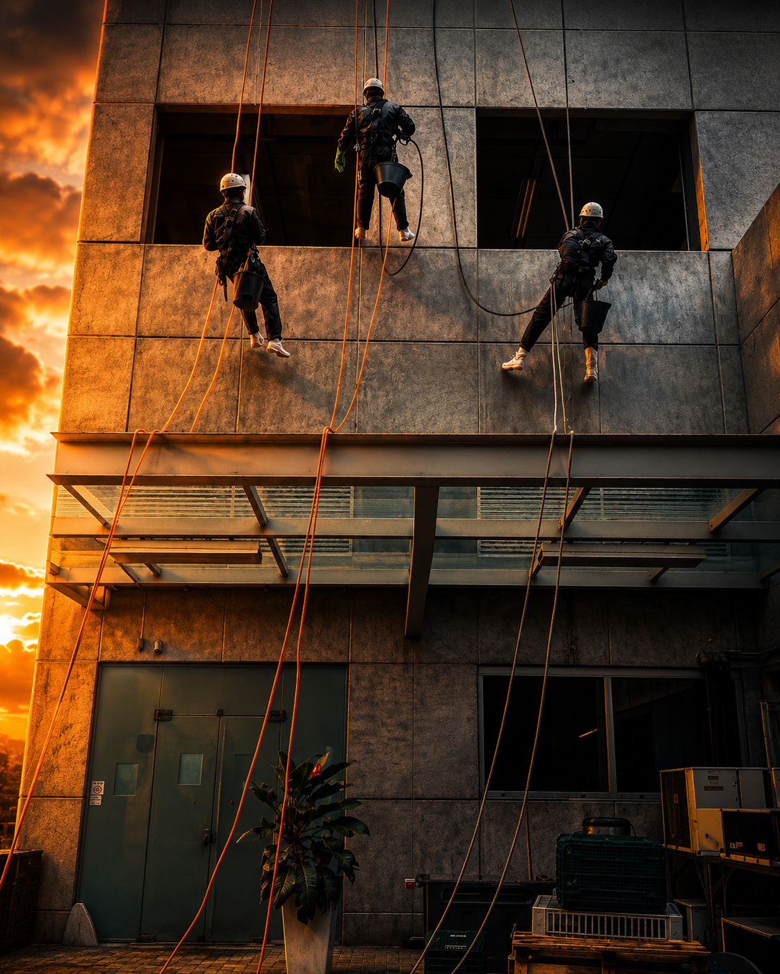 Equipe MS Alpinismo em execução de fachada